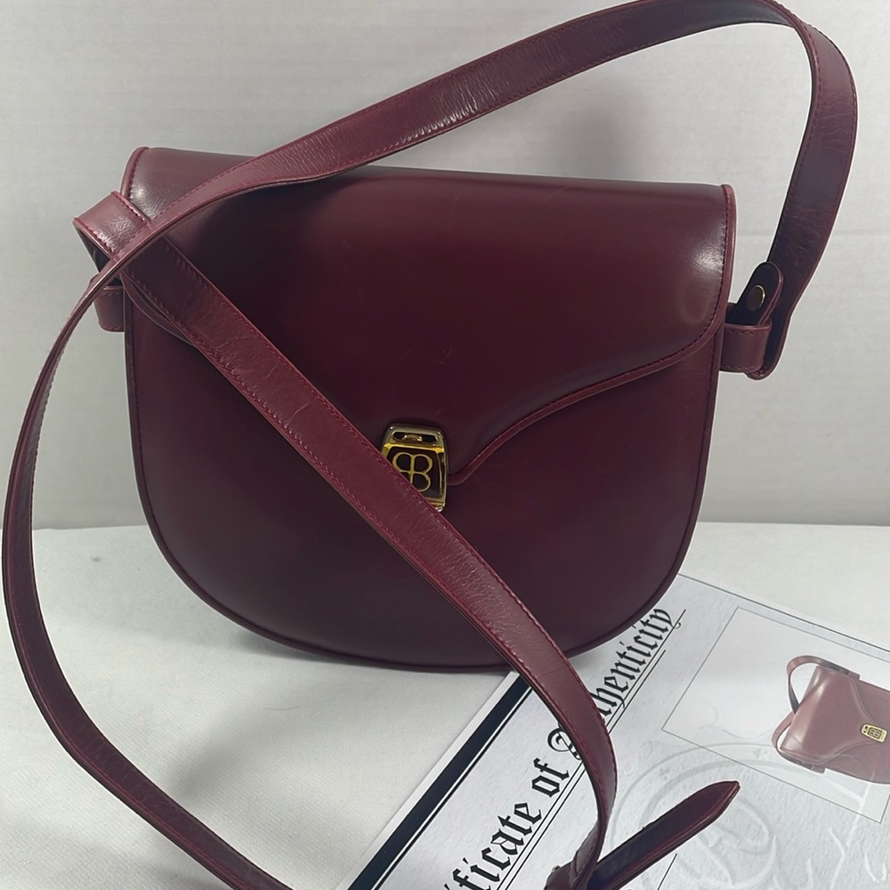 Authentic BALENCIAGA maroon vintage leather shoulder bag with COA